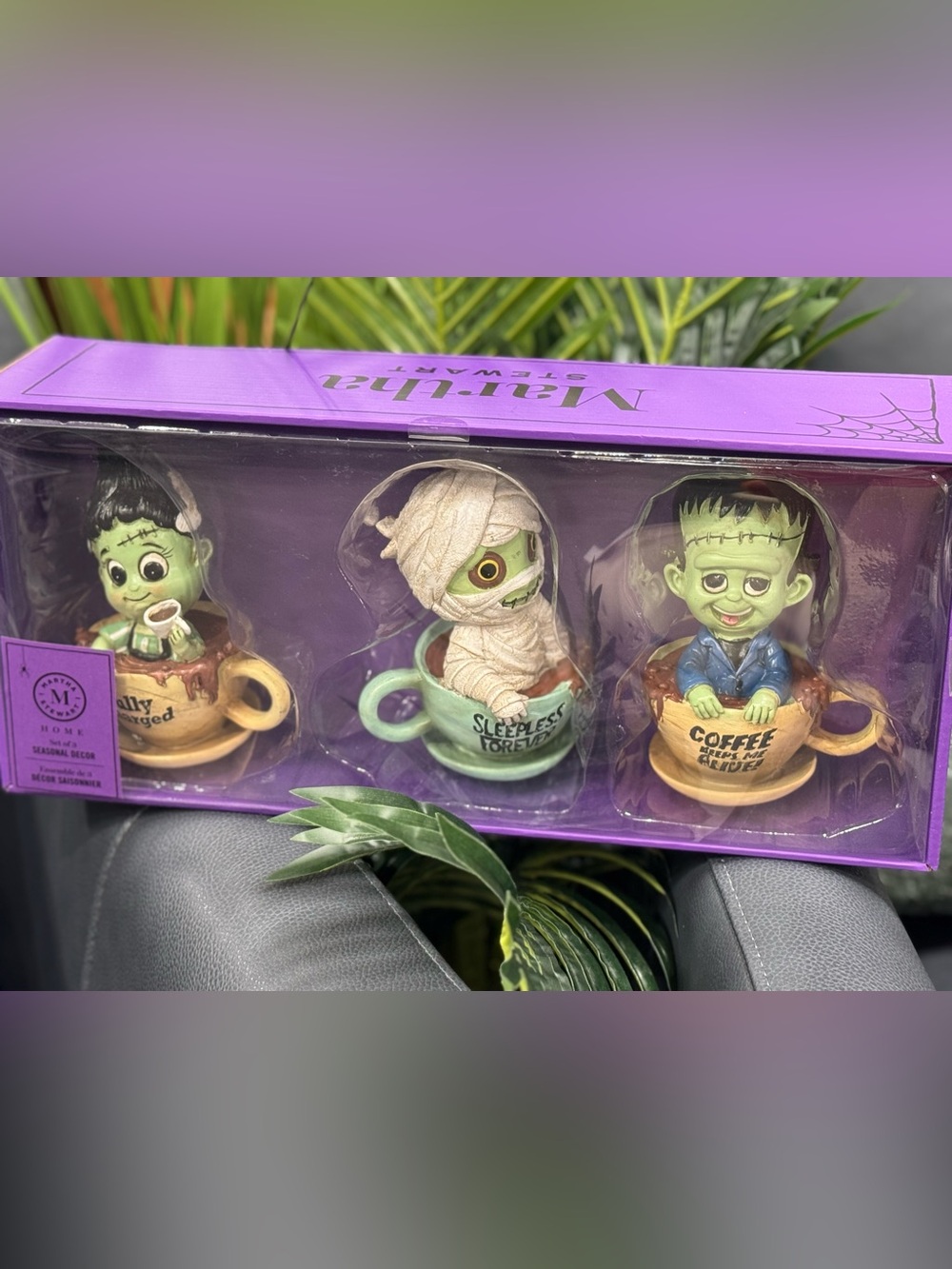 Martha Stewart Halloween Frankenstein Mummy Coffee Cup Figurines Set
